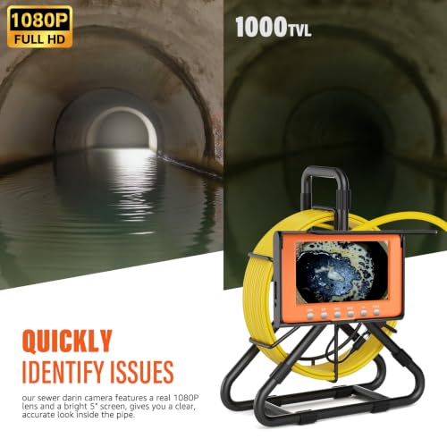 Sewer Camera 100FT, 5'' HD 1080P w/DVR-32GB Pipe Inspection Camera 5000mAh