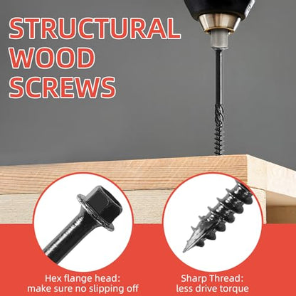 #14x4 Black Hex Exterior Lag Screws, Structural Wood Screw, Heavy DutyTimber Screws Includes Hex Socket (50Pcs) - size: #14 x 4"