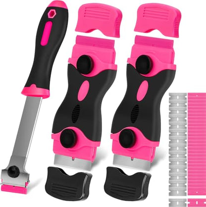 THINKWORK 3Pack Razor Blade Scraper with 45Pcs Blades, Pink - color: Upgrade Scraper-3pack+45pcs