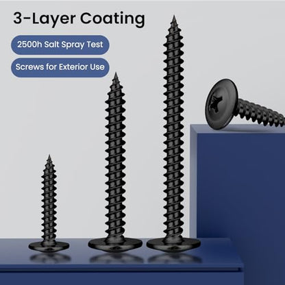 #8 x 1 Inch Wood Screws Phillips Modified Truss Head Stainelss Steel 410 Self Tapping Metal Screws,Black Zinc Plated(0.5Ib,85Pcs) - color: Black 0.5lb Box, size: 8 x 1"