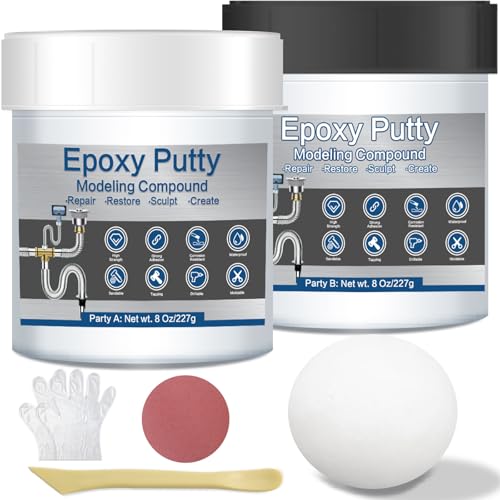 Epoxy Putty 16 oz AB Metal Epoxy Filler for Fast Repair Leaks Underwater High Adhesive Self-Hardening Pool Putty Sculpt Clay for Metal Wood Tile Repairing, Bonding, Sculpting White - color: White