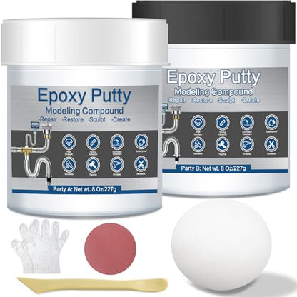 Epoxy Putty 16 oz AB Metal Epoxy Filler for Fast Repair Leaks Underwater High Adhesive Self-Hardening Pool Putty Sculpt Clay for Metal Wood Tile Repairing, Bonding, Sculpting White - color: White