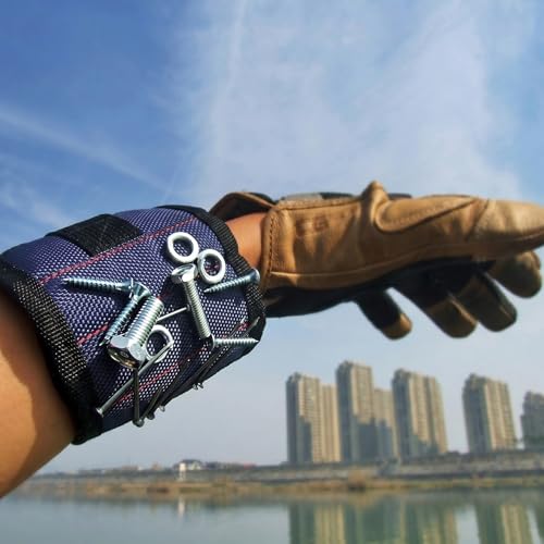 Magnetic Wristband, Stocking Stuffers, Gifts for Men, Premium Tool Belt for Holding Screws Nails Drill Bits with Powerful Magnets, Cool Gadgets, DIY (Blue) - color: Blue