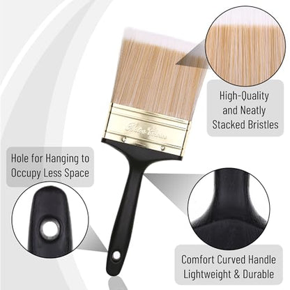 Bates- Deck Stain Brush, 4 Pack, 4 Inch, Soft Tip Wood Stain Brushes for Wood, Brass Plated Steel Ferrule, Ergonomic Handle - size: 4 Inch, 4 Pack