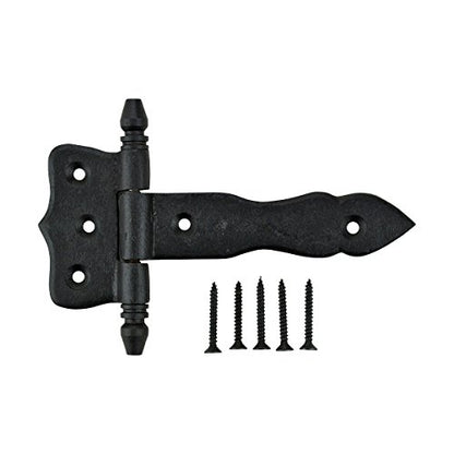 Renovators Supply Manufacturing Pack of 6 Shed Door Hinge 5 in. Black Wrought Iron Antique Style Decorative Flush Mount Cast Iron Barn Door Shed Hinge with Mounting Hardware - size: Pack of 6