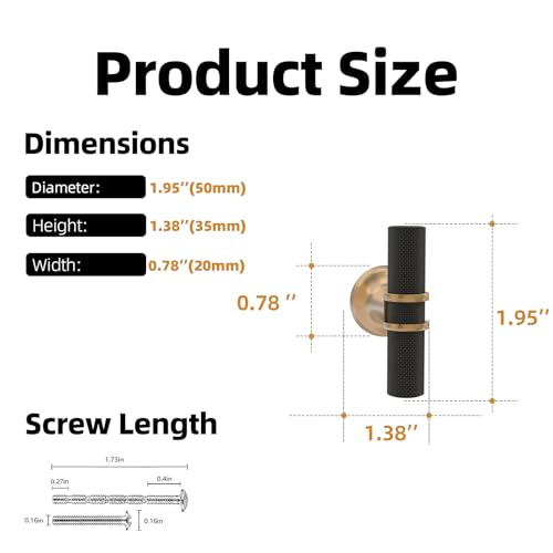 10 Pack Black and Champagne Bronze Kitchen Cabinet Knobs - color: Black and Champagne Knurled, size: Knobs