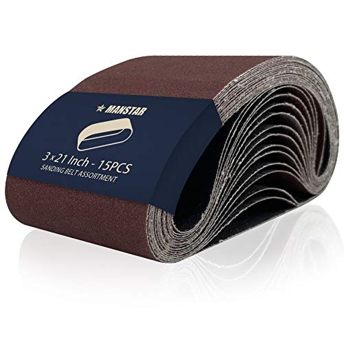 15 Pcs 3 x 21 Inch Assorted Aluminum Oxide Sanding Belt,80/120/150/240/400 Grit - size: 3x21(15pcs)