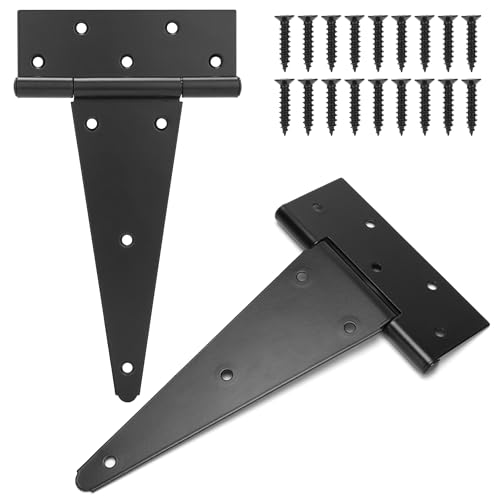 10" T-Strap Shed Door Hinges 2Pcs, Heavy Duty Black Tee Hings for Wooden Fence Gate, Outdoor T Hinges Barn Door Gate Hinges Hardware, Wrought Hinges Hardware, Thickness 2mm - size: 10 Inch