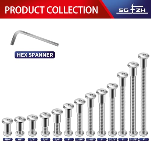1/4-20 x 1-1/2" 20Pcs Flat Head Hex Socket Cap Screws Bolts Barrel Nuts Kit, 304 Stainless Steel 18-8, Full Thread by SG TZH (with Hex Spanner) - color: Silver, size: 1/4-20 x 1-1/2"