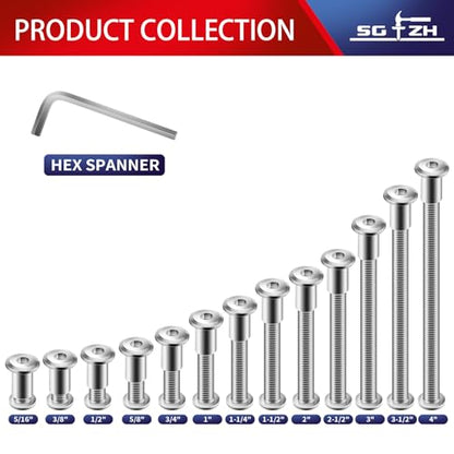 1/4-20 x 1-1/2" 10Pcs Flat Head Hex Socket Cap Screws Bolts Barrel Nuts Kit, 304 Stainless Steel 18-8, Full Thread by SG TZH (with Hex Spanner) - color: Silver, size: 1/4-20 x 1-1/2"