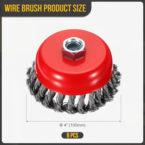 DTGN 8 Pcs 4 Inch Wire Cup Brush for Grinder, 5/8"-11 Arbor - size: 4 inch