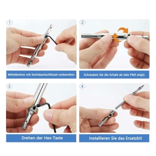 4 Pieces Self-Centering Hinge Drill Bits, HSS Door Self-Centering Hinge Hole Opening Drill Bit Set with Allen Key, 5/64", 7/64", 9/64", 11/64"