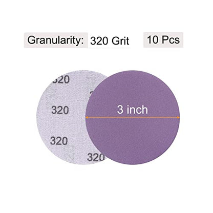 10Pcs 3-Inch Purple Sanding Discs 320 Grits Hook and Loop Professional Aluminum Oxide Sand Paper Wet Dry Polish for Wood Metal Paint Finishing - style: 320 Grit