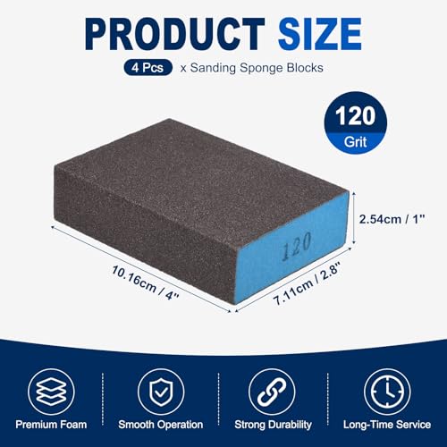 4Pcs 120Grit Sanding Sponges, Wet Dry Sanding Blocks - size: 120Grit