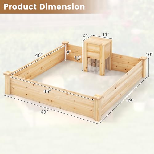 S AFSTAR Raised Garden Bed with Wood Composter, 49" x 49" x 10" Open Base Fir Wood Garden Bed, Outdoor Elevated Garden Box Raised Bed, Above Ground Planter Box for Veggies Fruits Flowers Herbs