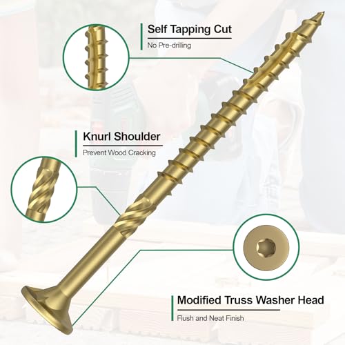 #10 x 3-1/2” Deck Screws, 108Pcs Star Drive Wood Screws - color: Gold, size: 3-1/2 Inch