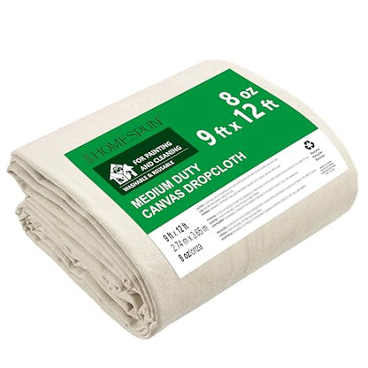 HOMESPUN Reusable Heavy-Duty Absorbent Canvas Drop Cloth 12 x 9 ft - size: 12 ft x 9 ft