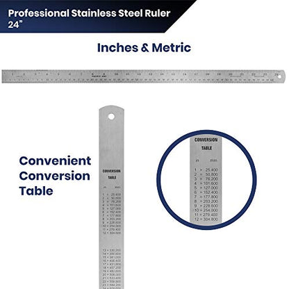 Pacific Arc 24 Inch Stainless Steel Ruler with Inch/Metric Conversion Table - style: 24 In