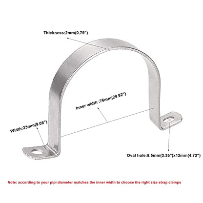 AKIHISA 10 Pcs 3 Inch Heavy Duty 2 Hole U-Tube Strap Clamp,Stainless Steel-304 Rigid U-Bracket Pipe Strap Clamp(ID 76mm) - size: 3in/76mm 10Pack