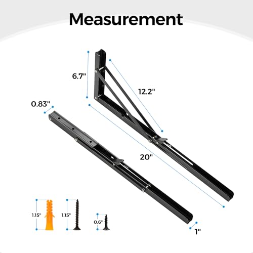 Matte Black Folding Shelf Brackets, 20 Inch, 2 Pack - size: 20 Inch