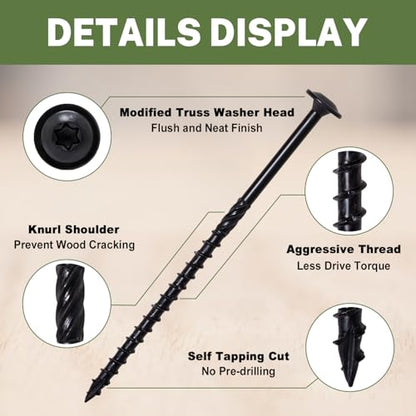 LIONMAX Lag Screws 5 Inch, Timber Screws #14 x 5, 50-PCS, Black - color: Black, size: #14 x 5"