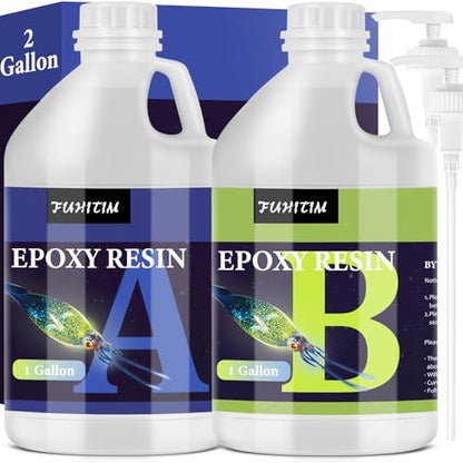 FUHITIM Epoxy Resin 2 Gallon,Crystal Clear Epoxy Resin Kit(1 Gallon x 2) - color: Clear
