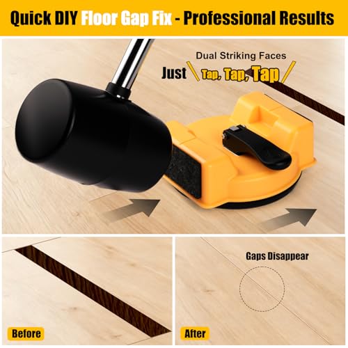 Floor Gap Repair Tool with 4.6" Suction Cup & 5 Adhesive Pads, Double-Sided Heavy Duty Tapping Tool for Hardwood Laminate LVP Vinyl Plank Floors, DIY Gap Fixer Fits 120-300mm Wide Planks, L-Size - size: L