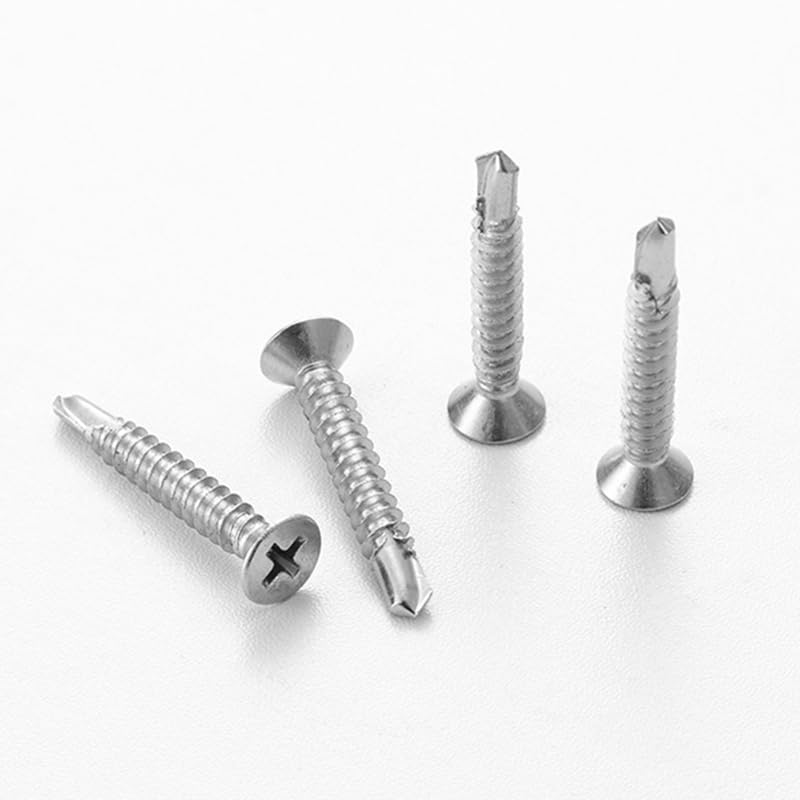#10 x 1 (100 Pack) Flat Head Sheet Metal Screws Self-Tapping Screw Phillips Head Self Drilling Screws, 410 Stainless Steel - size: #10 x 1''