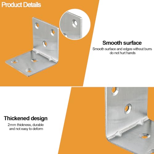 20PCS L Brackets Corner Bracket 2"x2"x2", Heavy Duty Corner Brace for Wood, Right Angle Brackets, 50MM 2Inch Wide 90 Degree Bracket for Wooden Frame Furniture Shelves Chairs - size: 2"x2"(Silver)