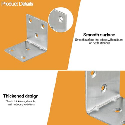20PCS L Brackets Corner Bracket 2"x2"x2", Heavy Duty Corner Brace for Wood, Right Angle Brackets, 50MM 2Inch Wide 90 Degree Bracket for Wooden Frame Furniture Shelves Chairs - size: 2"x2"(Silver)