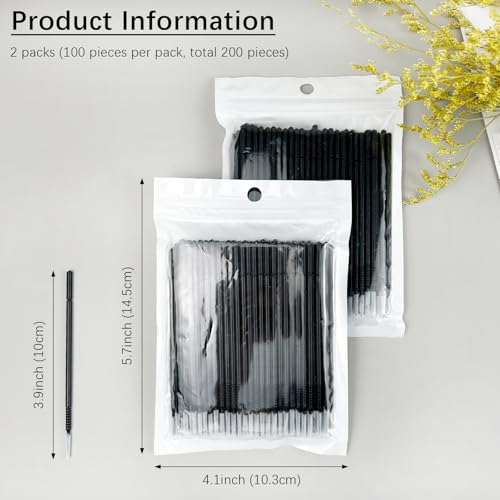 200PCS Disposable Micro Applicator Brushes – Mini Precision Swabs for Eyelash Extensions, Glue Removal, Makeup, Nail Art & Cleaning (Black)