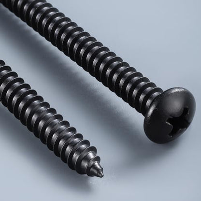 #8 x 1-1/2 Inch Pan Head Wood Screws, Phillips Drive, Black Oxide Stainless Steel 304 (18-8), Self Tapping for Wood, Sheet Metal Screws, 100 Pack - color: Black, size: #8 x 1-1/2"