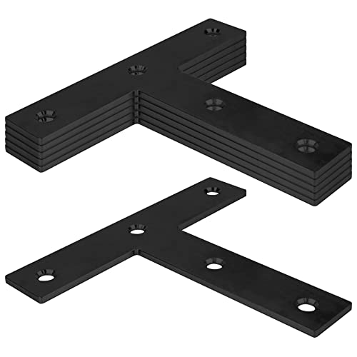 6 Pack T Strap Plate, 7" x 6-3/8" Black Flat Mending Bracket for Wood
