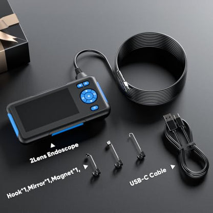 T TAKMLY Endoscope Camera with Light, Dual Lens 4.3'' Inspection Camera, 1080P HD Borescope, IP67 Waterproof Snake Camera for Inspecting Walls, Vents, Automotive Engines, Pipes, 16.4FT - color: Blue