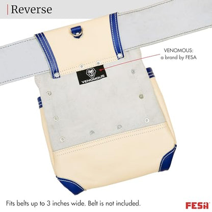 FESA Leather Carpenter Tool Pouch - 10-Pocket Heavy Top Grain Leather Carpenter Pouch with 2 Hammer Loops, Large & Small Pockets - Fits Work Belts up to 3" - Handcrafted - Country-Themed - color: White - Honduras
