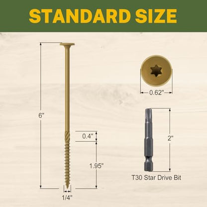 LIONMAX Lag Screws #14 x 6 Inch, 100-PCS Structural Screws, Bronze - size: #14 x 6"