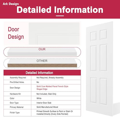Interior Door,6-Panel Molded Solid Doors,Bedroom Door,24x80 Door - size: 24" x 80"