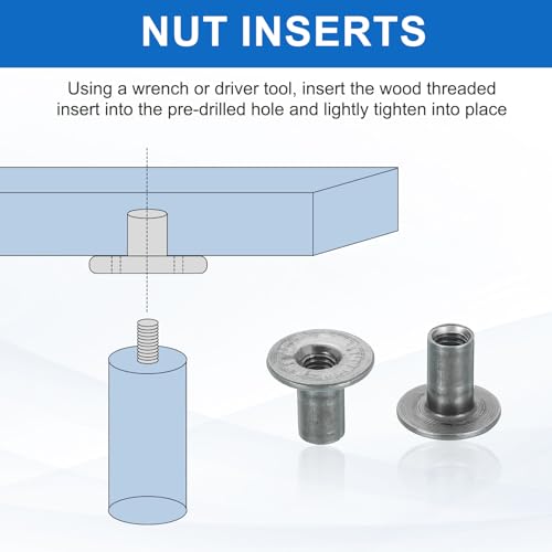 MECCANIXITY 16Pcs M6x17.5x15mm Brad Hole Tee Nut Carbon Steel T-Nut Round Base Plate Nut Furniture Hardware Flange Female Thread Insert Nuts for Wood Furniture - size: M6x17.5x15mm