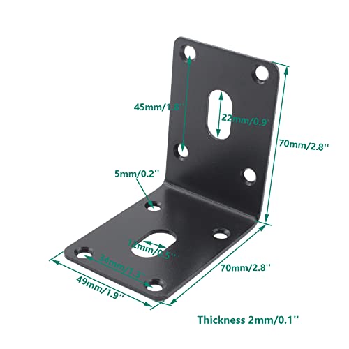 4PCS L Bracket Corner Brace, ULIFESTAR Stainless Steel Heavy Duty Black Corner Bracket,90 Degree Joint Right Angle Bracket,Metal L Brackets for Wood Furniture Bedframe Cabinet Drawer Chair with Screws - size: 70x70x1.8mm/2.8x2.8x0.1'' 8+2 Holes