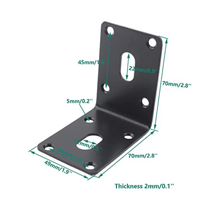 4PCS L Bracket Corner Brace, ULIFESTAR Stainless Steel Heavy Duty Black Corner Bracket,90 Degree Joint Right Angle Bracket,Metal L Brackets for Wood Furniture Bedframe Cabinet Drawer Chair with Screws - size: 70x70x1.8mm/2.8x2.8x0.1'' 8+2 Holes