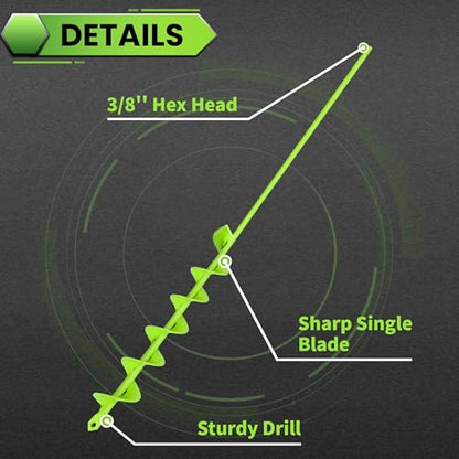 Auger Drill Bit for Planting - 2" X 32" Heavy-Duty Garden Auger Spiral Drill Bit - Bulb Planter Tool - 3/8" Hex Drive Drill - size: 2"x32"-Green