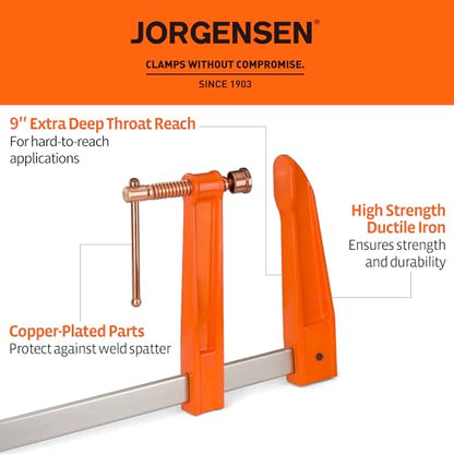 Jorgensen 24-Inch Deep-Reach Throat Bar Clamps, 9" Throat Depth, 2-Pack - size: 24-Inch