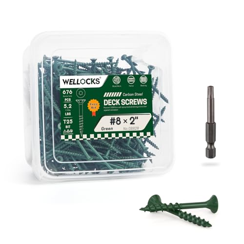 WELLOCKS #8 x 2 in Green Deck Screws, 5.2 lbs with T25 Bit - size: #8×2", style: 5.2LBS Green