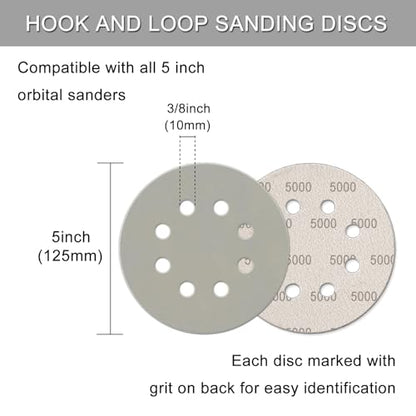 100Pcs 5 Inch Sanding Discs Hook & Loop 8-Hole Wet Dry Sandpaper 5000 Grit - style: 100Pcs 5000 Grit