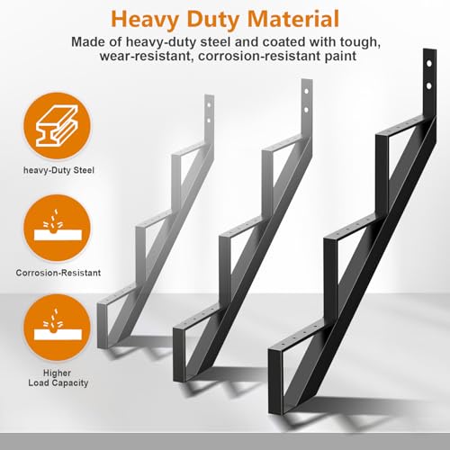 Steel Stair Stringer 3 Step, Metal Stair Stringers for Deck Height 27 inches, Steel Stair Step Riser for Outside Stairs 3 Pack - size: 3 Step