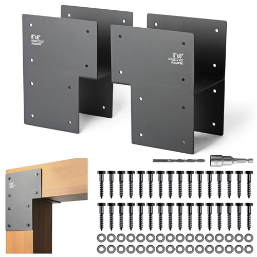 Aecxm 8"x8" (Actual 7.5"x7.5") Heavy Duty End Post Caps Tie Brackets for Wood, Deck Post to Beam Connector Bracket Stainless Steel 2Pack - size: End 8"×8"(Actual 7.5"×7.5")