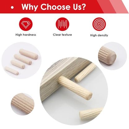 smseace 255Pcs Wooden Dowel Pins - 8 Sizes 1/4Inch 5/16Inch 3/8Inch Fluted Wooden Dowel Kit for Crafts, Furniture, Door, DIY - size: 255Pcs - 8 Sizes