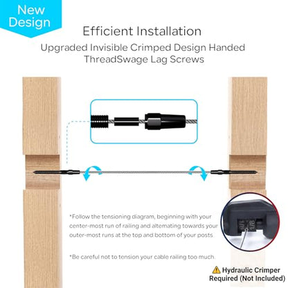 10 Pair Black Cable Railing Kit, Invisible Crimp Fitting Deck Cable Railing Hardware, Right&Left Handed Thread Swage Lag Screws for Wood Post of 1/8" T316 Steel Cable Railing System, HF016BL - color: Black