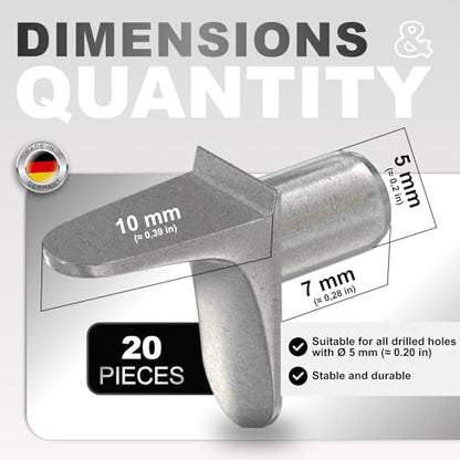 Shelf Support Pegs - Cabinet Shelf pins 5 mm, ~0,2 in (20 pcs.)