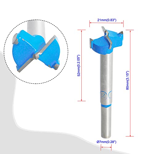 Forstner Drill Bits Professional Carbide Woodworking Hole Saw, Cutting Diameter 21mm, 2Pcs (Blue, Silver) - size: 21mm